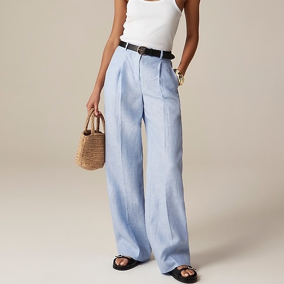 J. Crew Wide-leg Essential pant in linen in French Blue TALL NWT - Picture 1 of 11